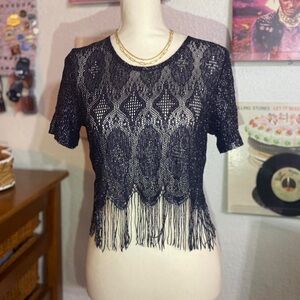 Vintage Sharade Crop Blouse with Fringe and lace design